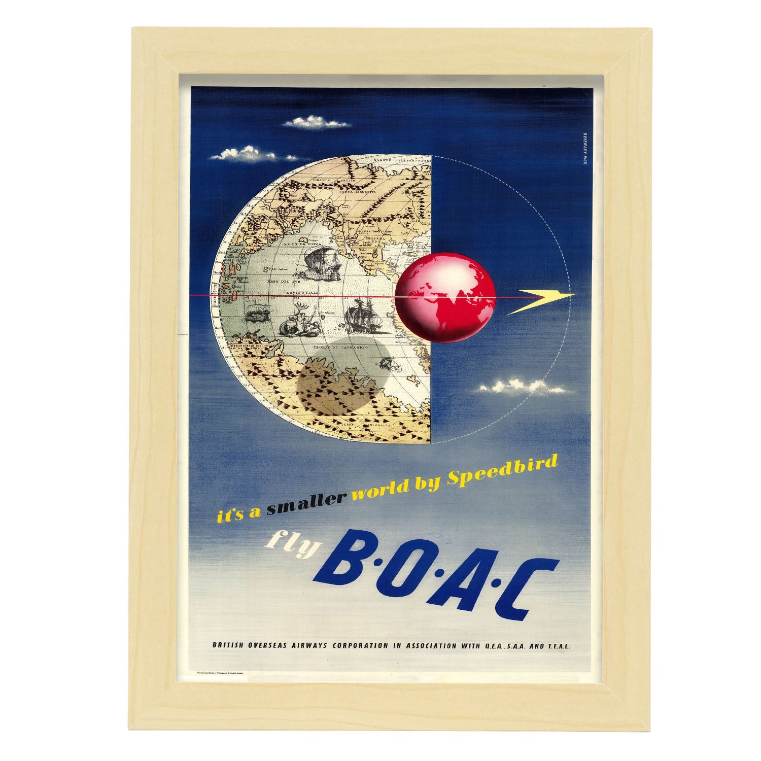 BOAC-vintage-airline-poster-map-Artwork-Nacnic-A4-Marco Madera clara-Nacnic Estudio SL