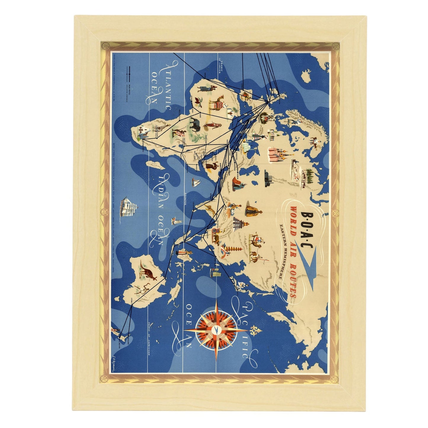 BOAC-World-route-map-Eastern-Hemisphere-Artwork-Nacnic-A4-Marco Madera clara-Nacnic Estudio SL