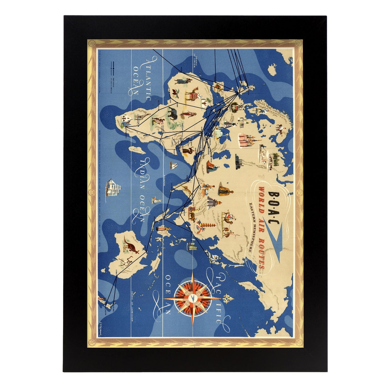 BOAC-World-route-map-Eastern-Hemisphere-Artwork-Nacnic-A4-Sin marco-Nacnic Estudio SL