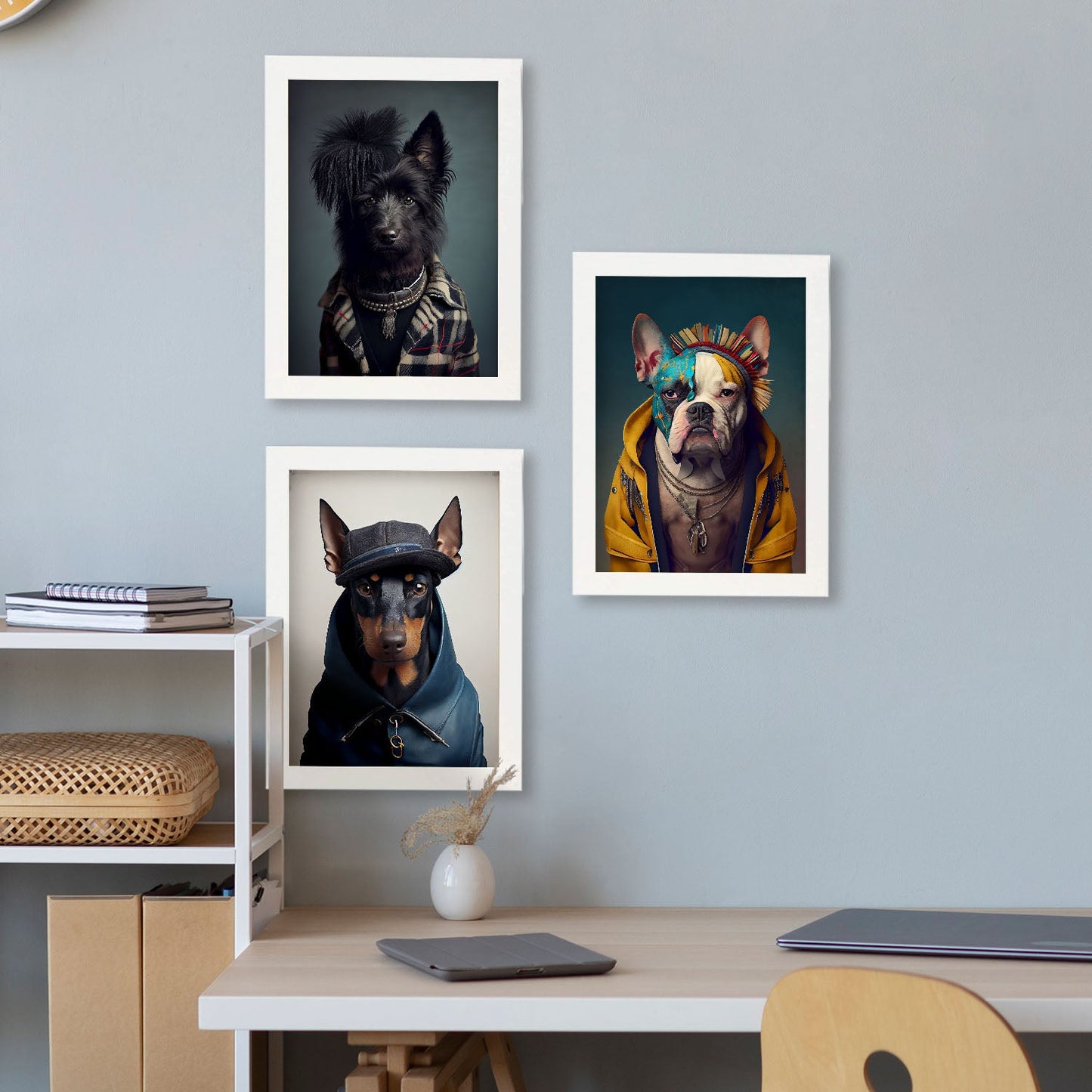 Bulldog de heepdog animal humano nacnico Doberman. Estampados de arte de pared estético para el diseño de dormitorio o sala de estar-Artwork-Nacnic-Nacnic Estudio SL