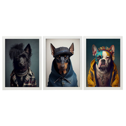 Bulldog de heepdog animal humano nacnico Doberman. Estampados de arte de pared estético para el diseño de dormitorio o sala de estar-Artwork-Nacnic-A4-Marco Blanco-Nacnic Estudio SL