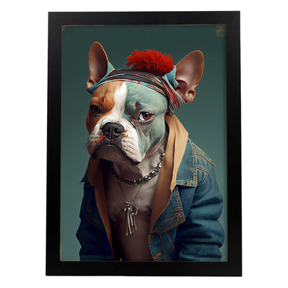 Bulldog nacnic vestido con ropa humana. Estampados de arte de pared estético para el diseño de dormitorio o sala de estar.-Artwork-Nacnic-A4-Sin marco-Nacnic Estudio SL
