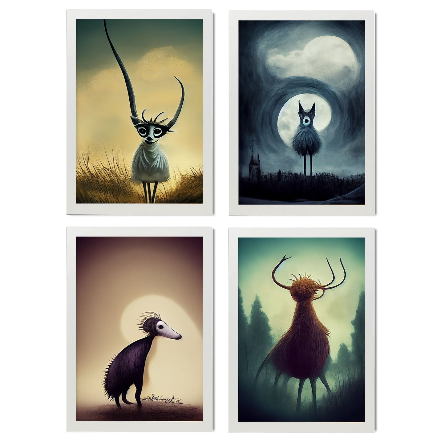 Burton style Animal Illustrations and Posters inspired by Burton's Dark and Goth art Interior Design and Decoration Set Collection 1-Artwork-Nacnic-A4-Marco Blanco-Nacnic Estudio SL