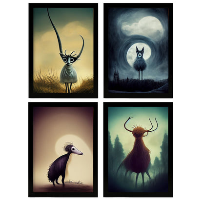 Burton style Animal Illustrations and Posters inspired by Burton's Dark and Goth art Interior Design and Decoration Set Collection 1-Artwork-Nacnic-A4-Sin Marco-Nacnic Estudio SL