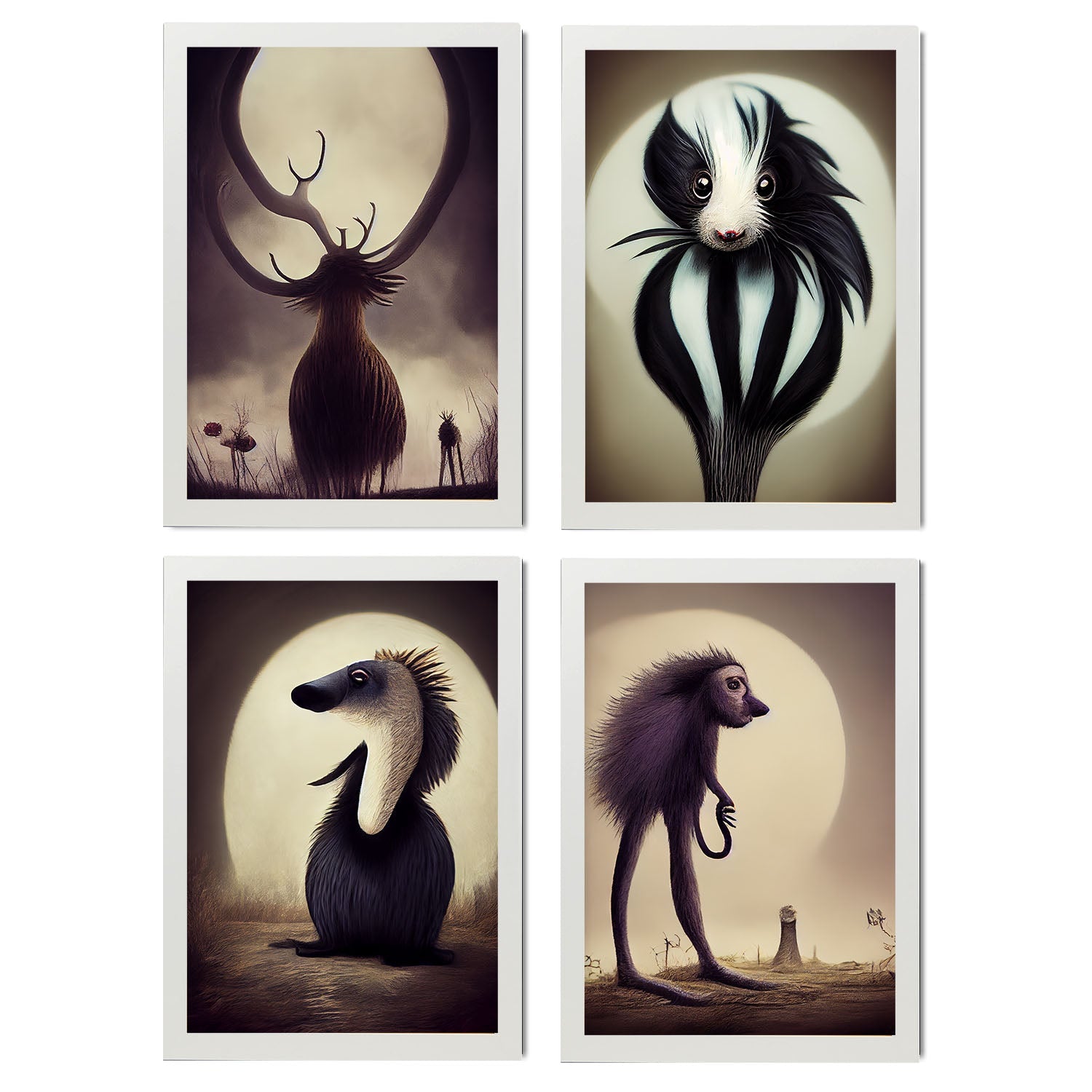 Burton style Animal Illustrations and Posters inspired by Burton's Dark and Goth art Interior Design and Decoration Set Collection 11-Artwork-Nacnic-A4-Marco Blanco-Nacnic Estudio SL