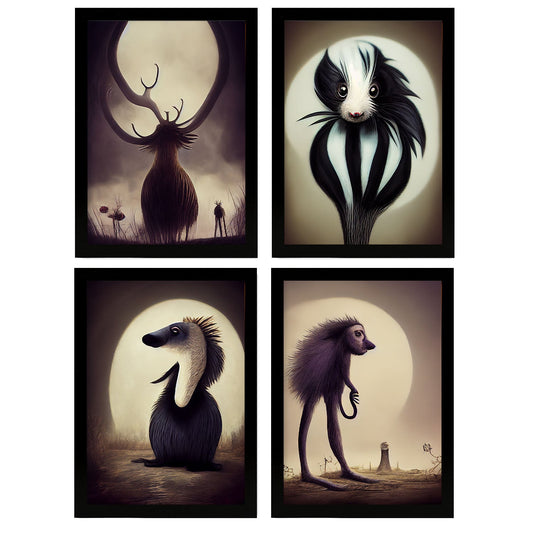 Burton style Animal Illustrations and Posters inspired by Burton's Dark and Goth art Interior Design and Decoration Set Collection 11-Artwork-Nacnic-A4-Sin Marco-Nacnic Estudio SL