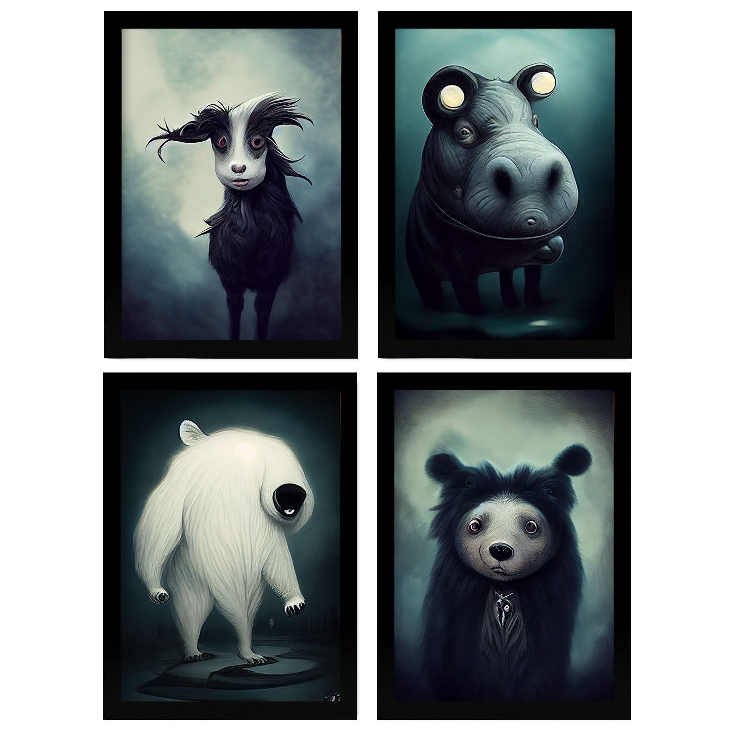 Burton style Animal Illustrations and Posters inspired by Burton's Dark and Goth art Interior Design and Decoration Set Collection 3-Artwork-Nacnic-A4-Sin Marco-Nacnic Estudio SL