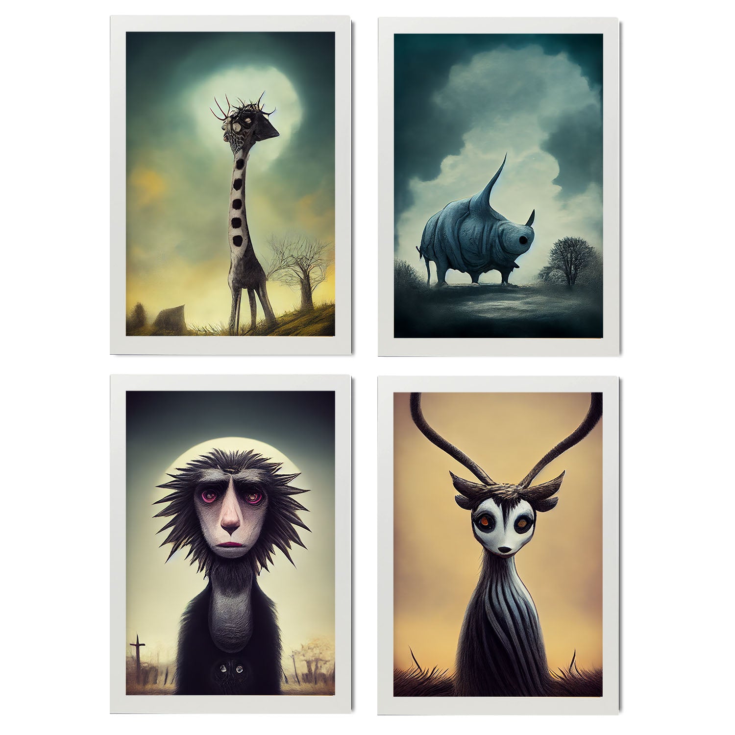 Burton style Animal Illustrations and Posters inspired by Burton's Dark and Goth art Interior Design and Decoration Set Collection 5-Artwork-Nacnic-A4-Marco Blanco-Nacnic Estudio SL