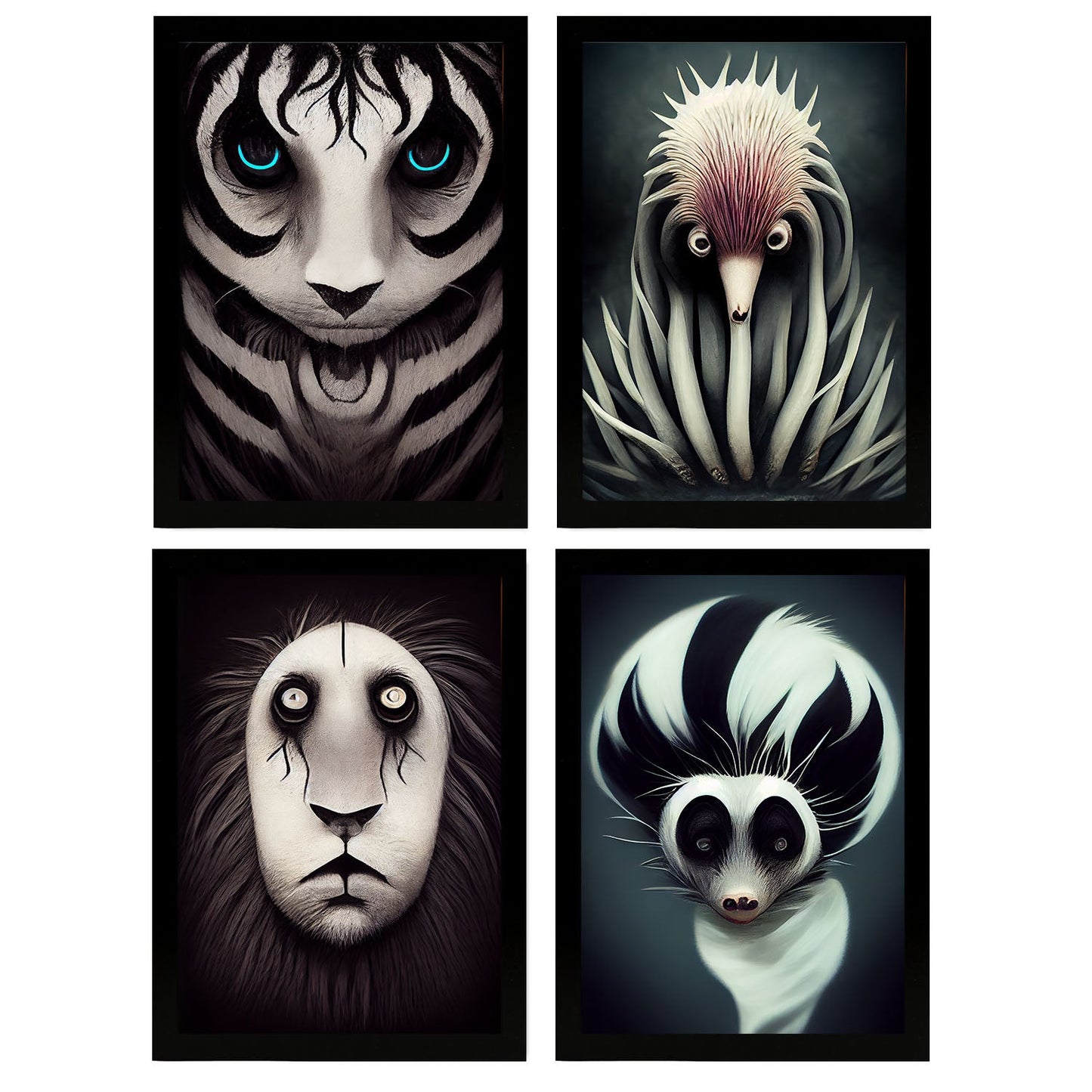 Burton style Animal Illustrations and Posters inspired by Burton's Dark and Goth art Interior Design and Decoration Set Collection 9-Artwork-Nacnic-A4-Sin Marco-Nacnic Estudio SL