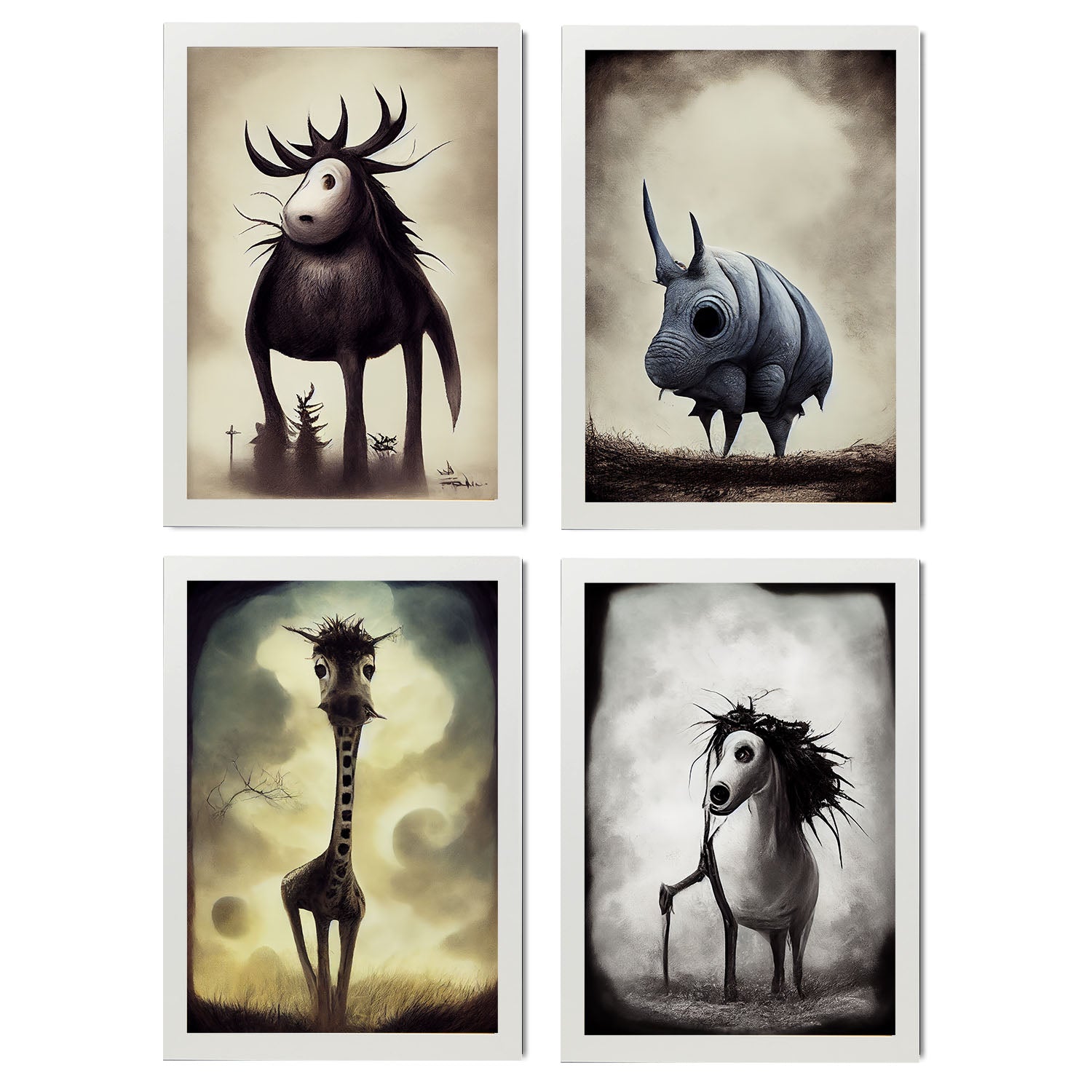 Burton style Animal Illustrations and Posters inspired by Burton's Dark and Goth art Interior Design and Decoration Sets Collection 1-Artwork-Nacnic-A4-Marco Blanco-Nacnic Estudio SL