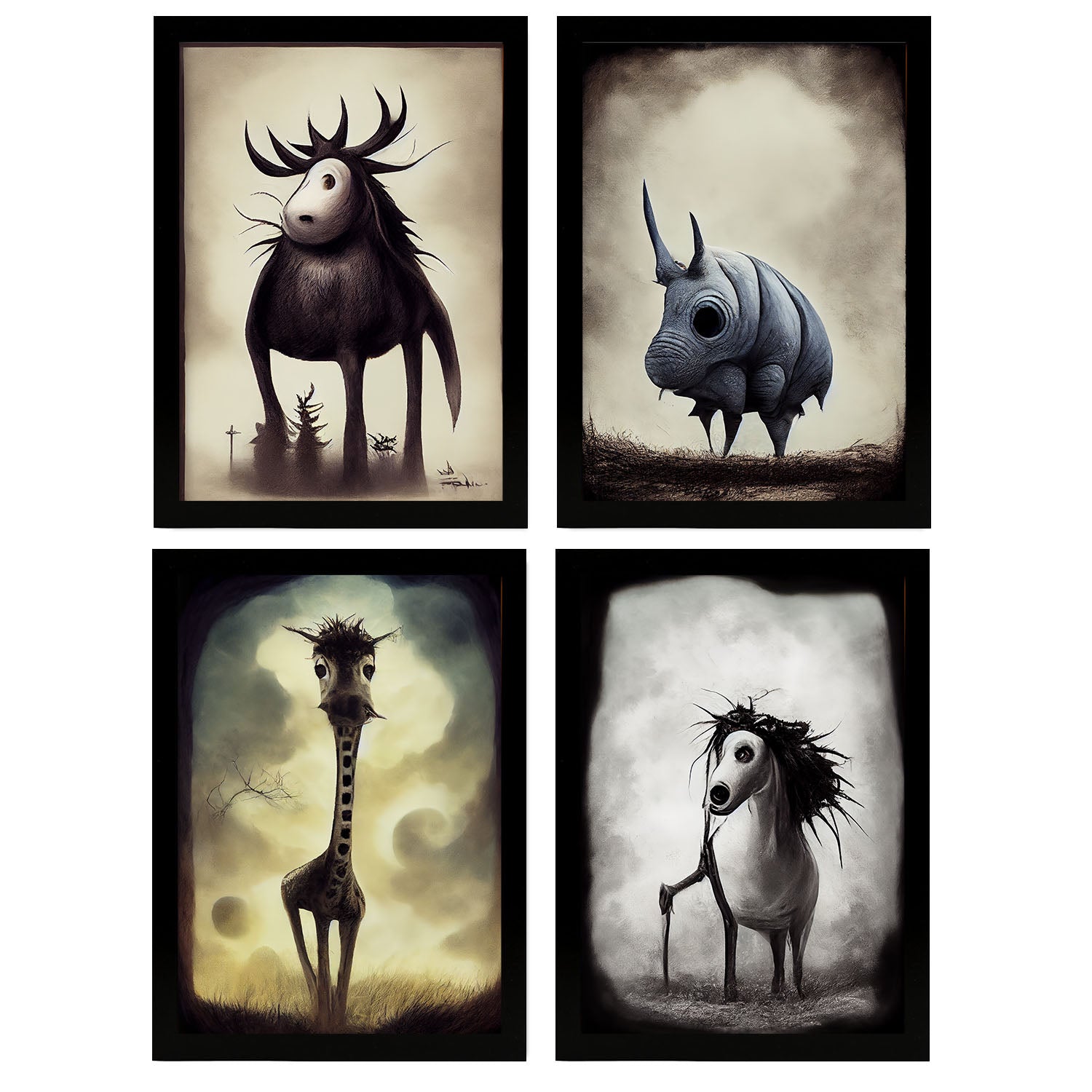 Burton style Animal Illustrations and Posters inspired by Burton's Dark and Goth art Interior Design and Decoration Sets Collection 1-Artwork-Nacnic-A4-Sin Marco-Nacnic Estudio SL