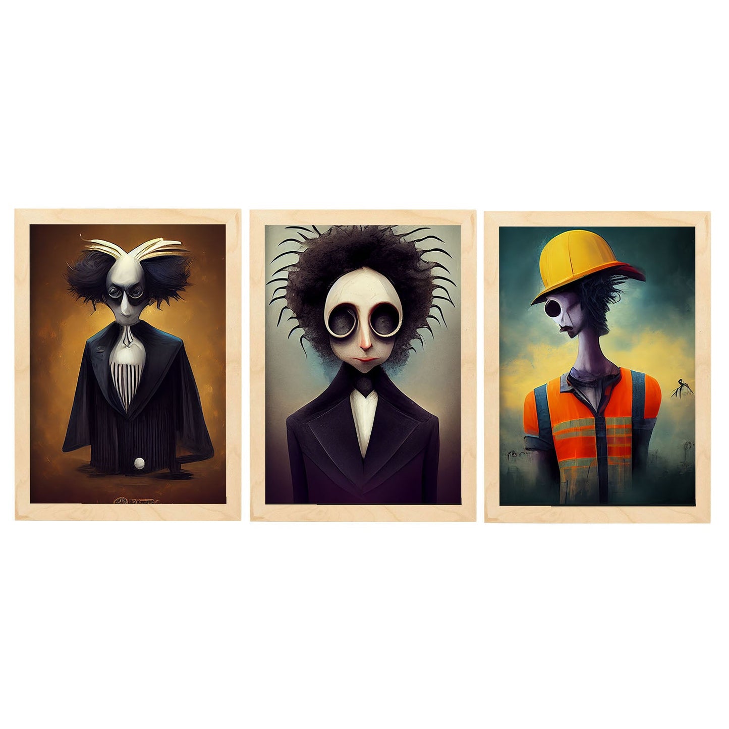 Burton style Animal Illustrations and Posters inspired by Burton's Dark and Goth art Interior Design and Decoration Sets Collection 24-Artwork-Nacnic-A4-Marco Madera clara-Nacnic Estudio SL