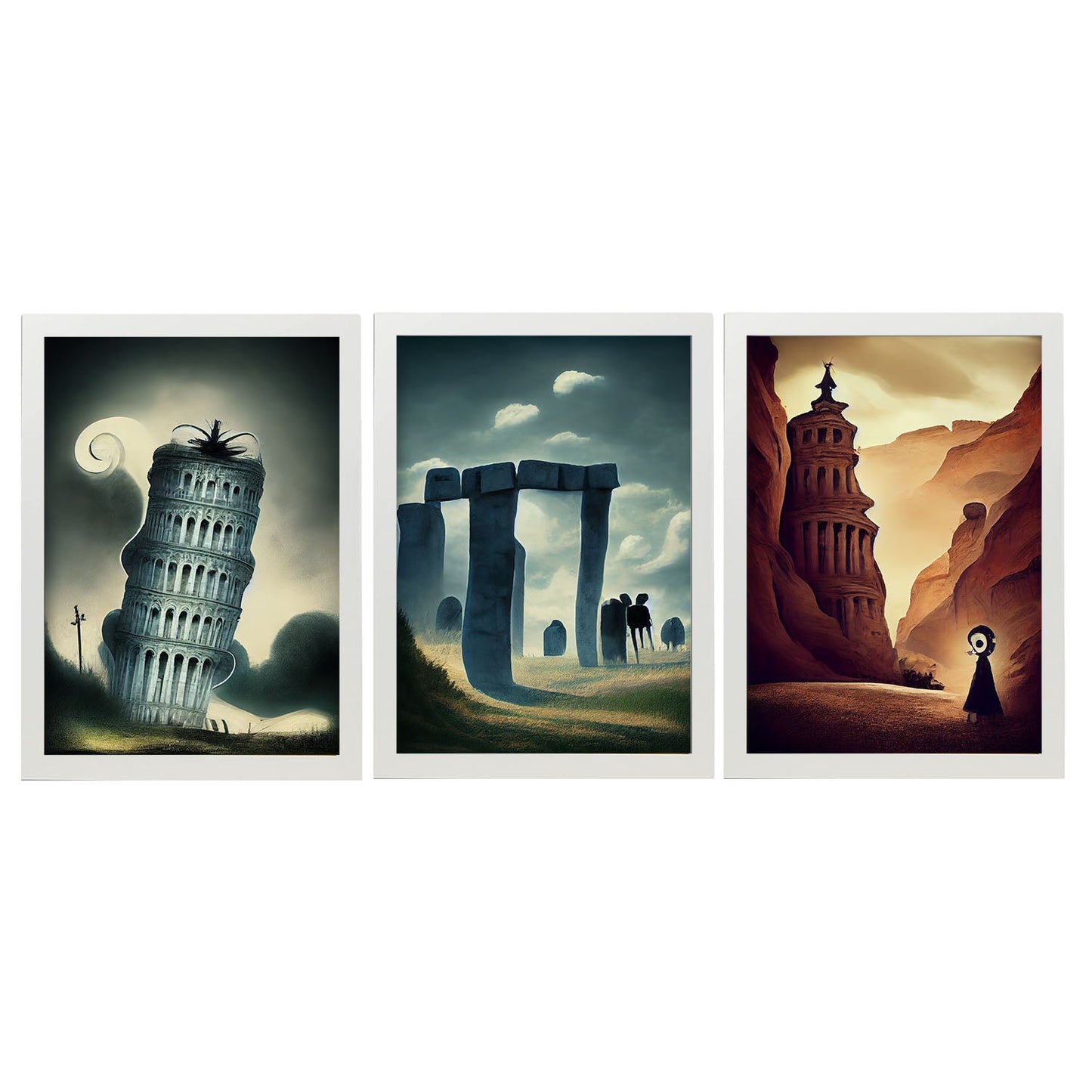 Burton style Illustrations of monuments and cities inspired by Burton's Dark and Goth art Interior Design and Decoration Set Collection 1-Artwork-Nacnic-A4-Marco Blanco-Nacnic Estudio SL