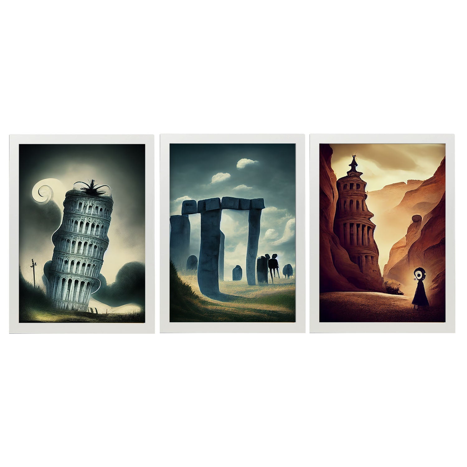 Burton style Illustrations of monuments and cities inspired by Burton's Dark and Goth art Interior Design and Decoration Set Collection 1-Artwork-Nacnic-A4-Marco Blanco-Nacnic Estudio SL