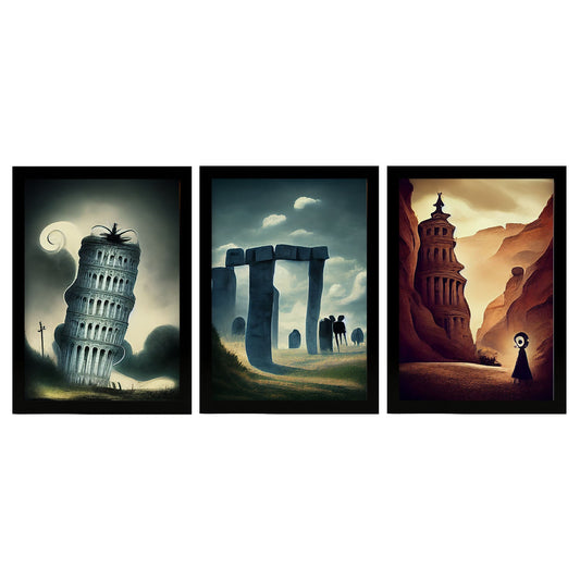 Burton style Illustrations of monuments and cities inspired by Burton's Dark and Goth art Interior Design and Decoration Set Collection 1-Artwork-Nacnic-A4-Sin Marco-Nacnic Estudio SL