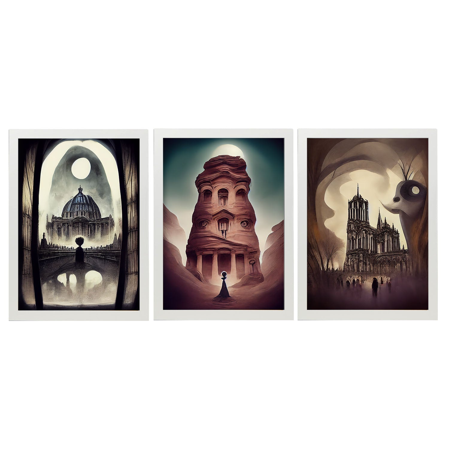 Burton style Illustrations of monuments and cities inspired by Burton's Dark and Goth art Interior Design and Decoration Set Collection 10-Artwork-Nacnic-A4-Marco Blanco-Nacnic Estudio SL