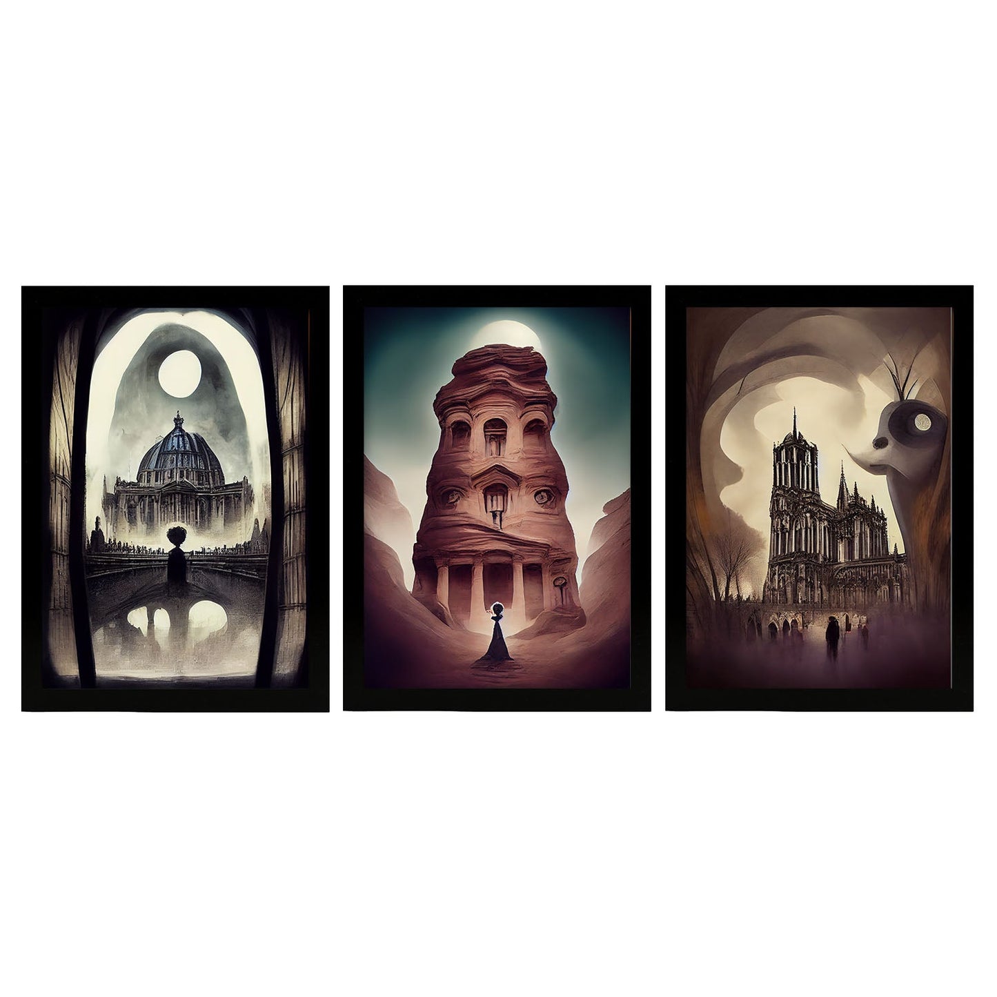 Burton style Illustrations of monuments and cities inspired by Burton's Dark and Goth art Interior Design and Decoration Set Collection 10-Artwork-Nacnic-A4-Sin Marco-Nacnic Estudio SL
