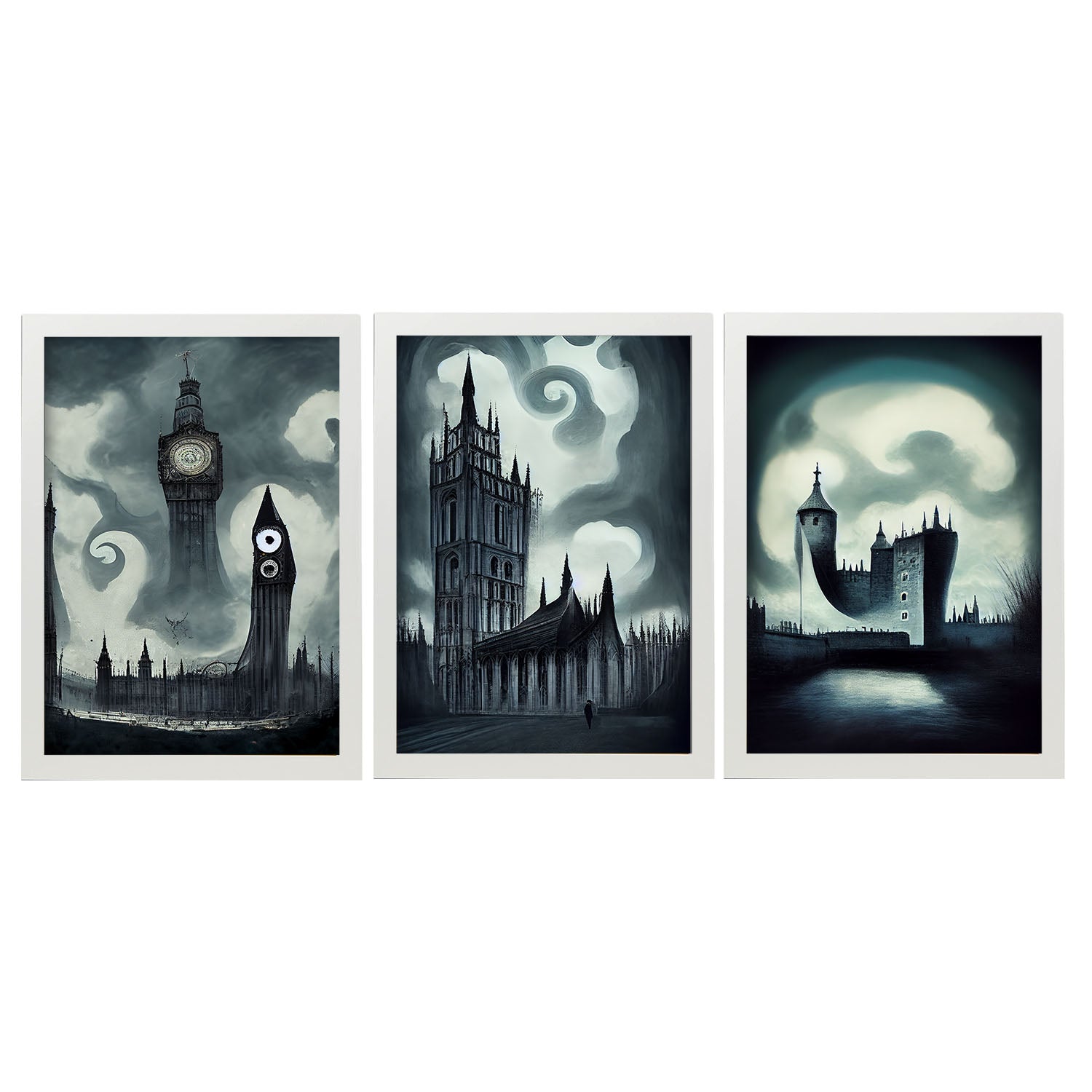 Burton style Illustrations of monuments and cities inspired by Burton's Dark and Goth art Interior Design and Decoration Set Collection 12-Artwork-Nacnic-A4-Marco Blanco-Nacnic Estudio SL