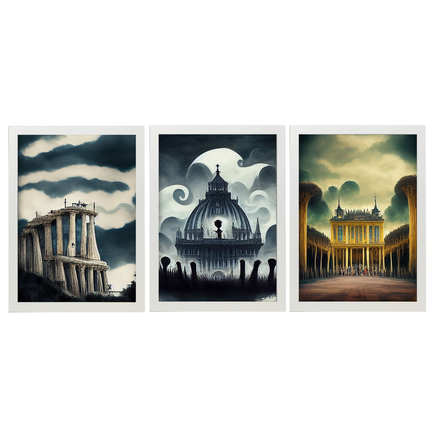 Burton style Illustrations of monuments and cities inspired by Burton's Dark and Goth art Interior Design and Decoration Set Collection 4-Artwork-Nacnic-A4-Marco Blanco-Nacnic Estudio SL
