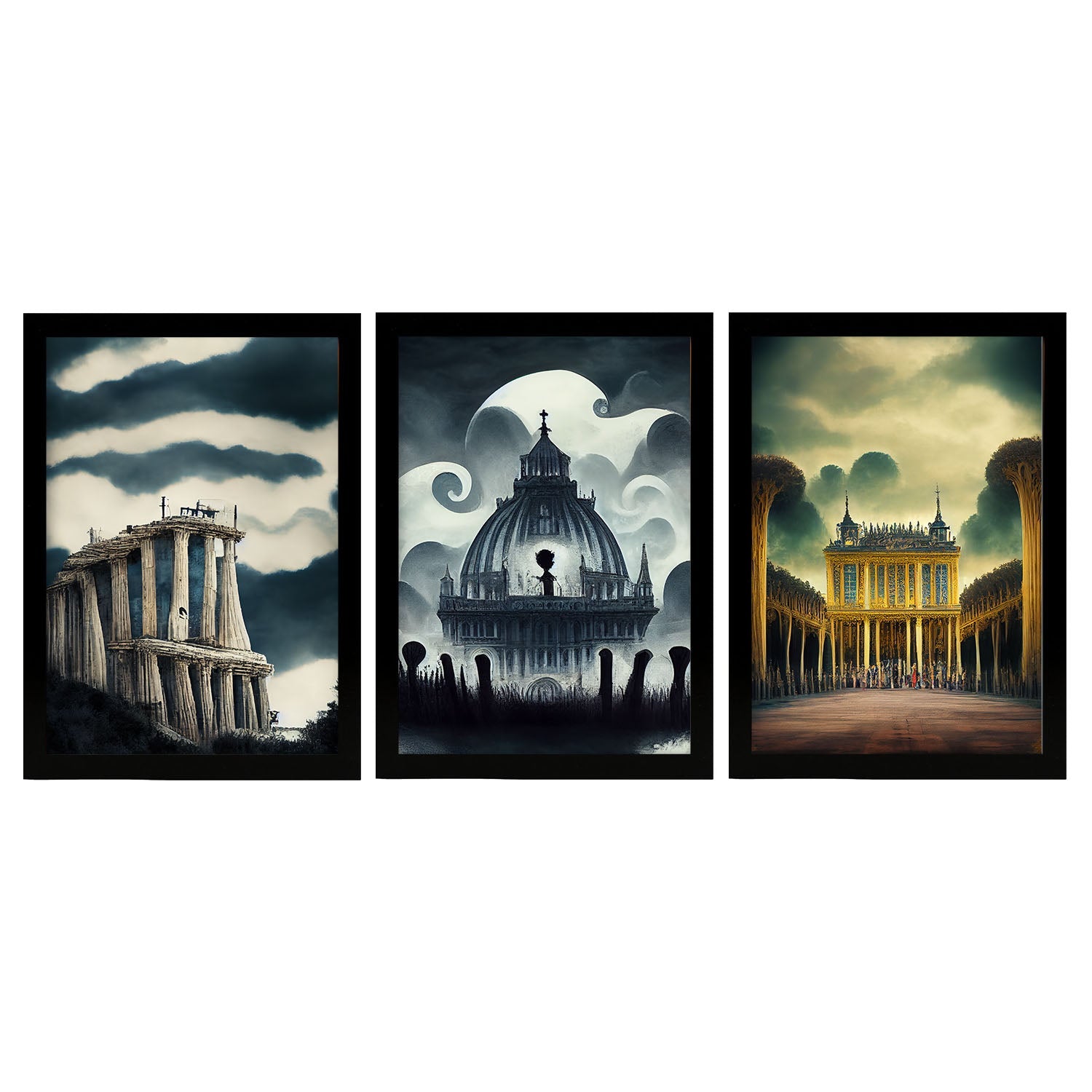 Burton style Illustrations of monuments and cities inspired by Burton's Dark and Goth art Interior Design and Decoration Set Collection 4-Artwork-Nacnic-A4-Sin Marco-Nacnic Estudio SL
