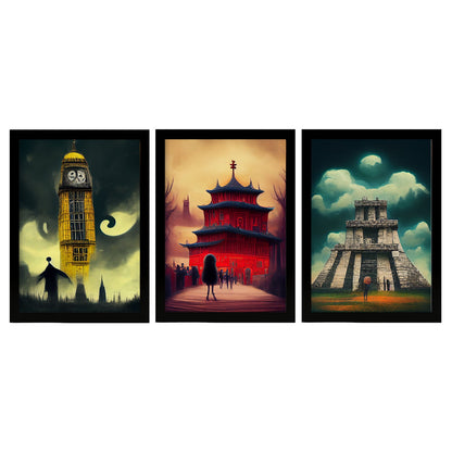 Burton style Illustrations of monuments and cities inspired by Burton's Dark and Goth art Interior Design and Decoration Set Collection 8-Artwork-Nacnic-A4-Sin Marco-Nacnic Estudio SL