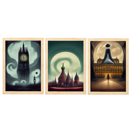 Burton style Illustrations of monuments and cities inspired by Burton's Dark and Goth art Interior Design and Decoration Set Collection 9-Artwork-Nacnic-A4-Marco Madera clara-Nacnic Estudio SL