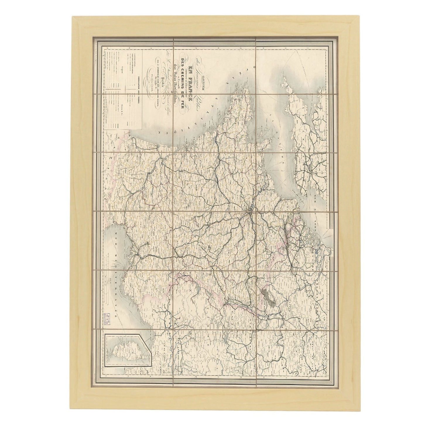 Carte des travaux publics en France 1865-Artwork-Nacnic-A3-Marco Madera clara-Nacnic Estudio SL