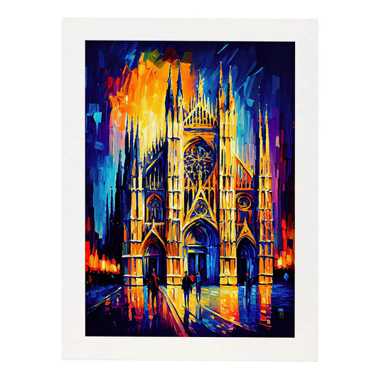 Catedral de Milán Nacnic Milán Italia PERRAMA DE PINTURA DEL OLLO. Estampados de arte de pared estético para el diseño de dormitorio o sala de estar.-Artwork-Nacnic-A4-Marco Blanco-Nacnic Estudio SL
