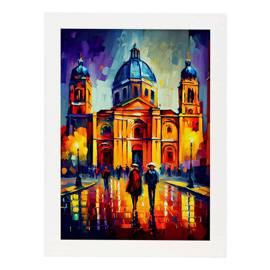 Catedral metropolitana nacnica Ciudad de México México Oil Painti. Estampados de arte de pared estético para el diseño de dormitorio o sala de estar.-Artwork-Nacnic-A4-Marco Blanco-Nacnic Estudio SL