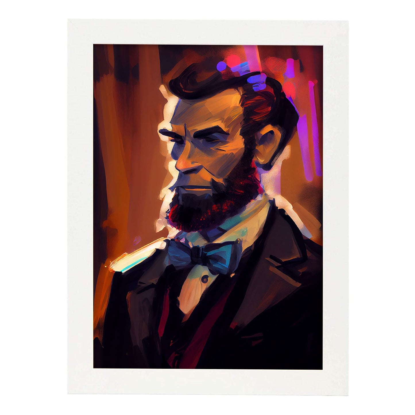 Dibujo de figura dinámica de estilo Nacnic Abraham Lincoln Pixar. Estampados de arte de pared estético para el diseño de dormitorio o sala de estar.-Artwork-Nacnic-A3-Marco Blanco-Nacnic Estudio SL