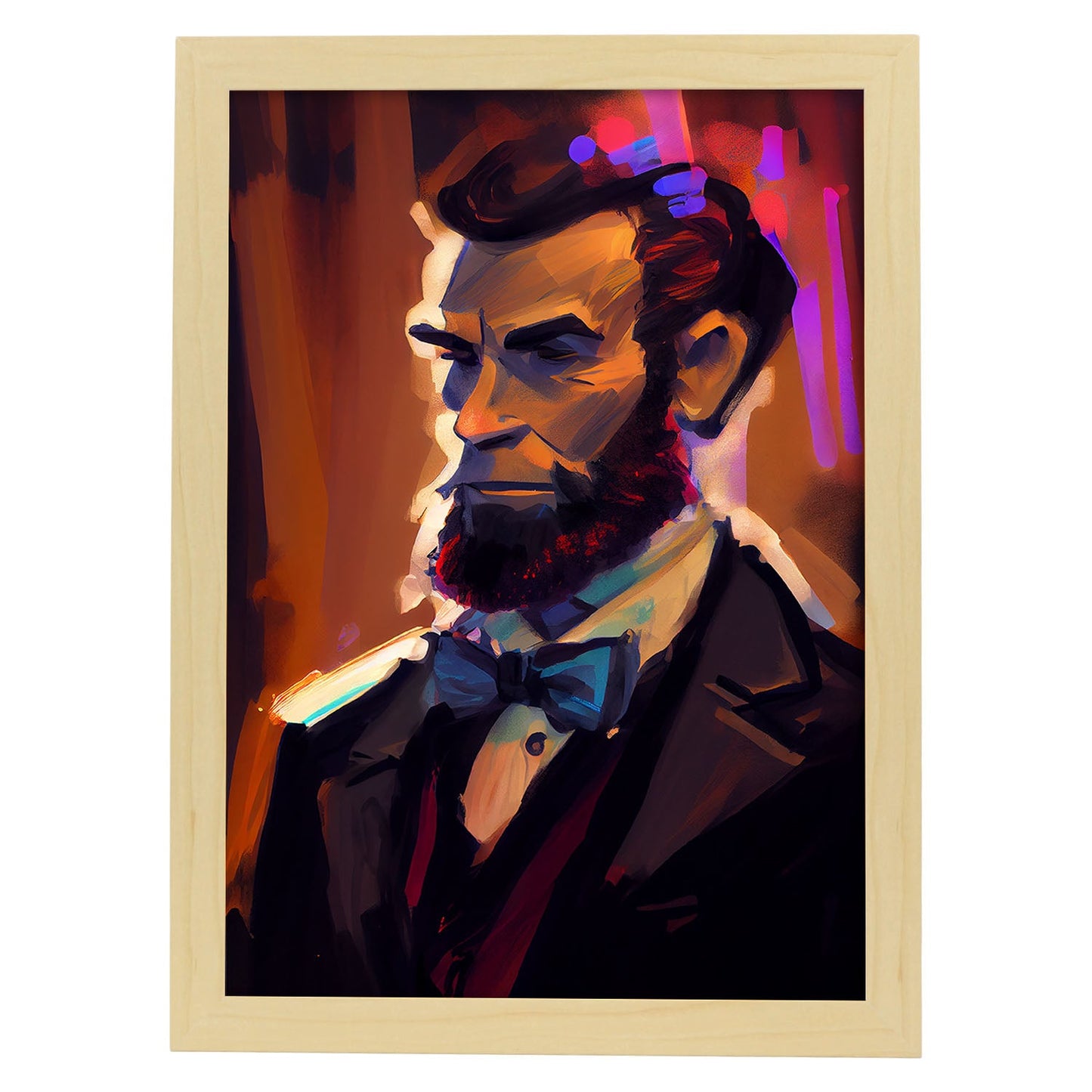 Dibujo de figura dinámica de estilo Nacnic Abraham Lincoln Pixar. Estampados de arte de pared estético para el diseño de dormitorio o sala de estar.-Artwork-Nacnic-A3-Marco Madera clara-Nacnic Estudio SL