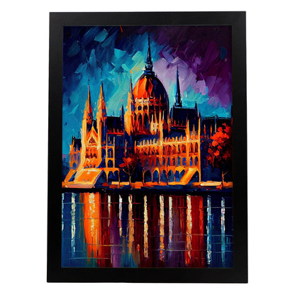 Edificio del Parlamento Húngaro Nacnico Budapest Hungry Oil p. Estampados de arte de pared estético para el diseño de dormitorio o sala de estar.-Artwork-Nacnic-A4-Sin marco-Nacnic Estudio SL