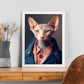 El gato nacnico Peterbald se vistió con el accesor de ropa humana. Estampados de arte de pared estético para el diseño de dormitorio o sala de estar.-Artwork-Nacnic-Nacnic Estudio SL