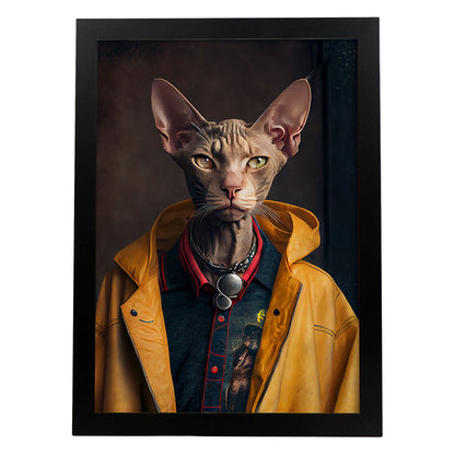 El gato nacnico Peterbald se vistió con el accesor de ropa humana. Estampados de arte de pared estético para el diseño de dormitorio o sala de estar.-Artwork-Nacnic-A4-Sin marco-Nacnic Estudio SL