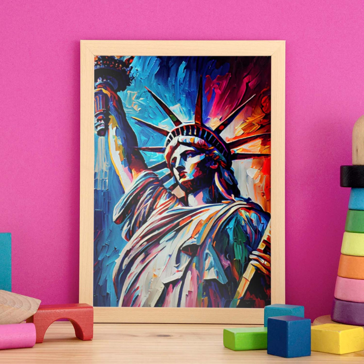 Estatua de Libertad Nacnic NYC New York USA Pintura al óleo Brus. Estampados de arte de pared estético para el diseño de dormitorio o sala de estar.-Artwork-Nacnic-Nacnic Estudio SL