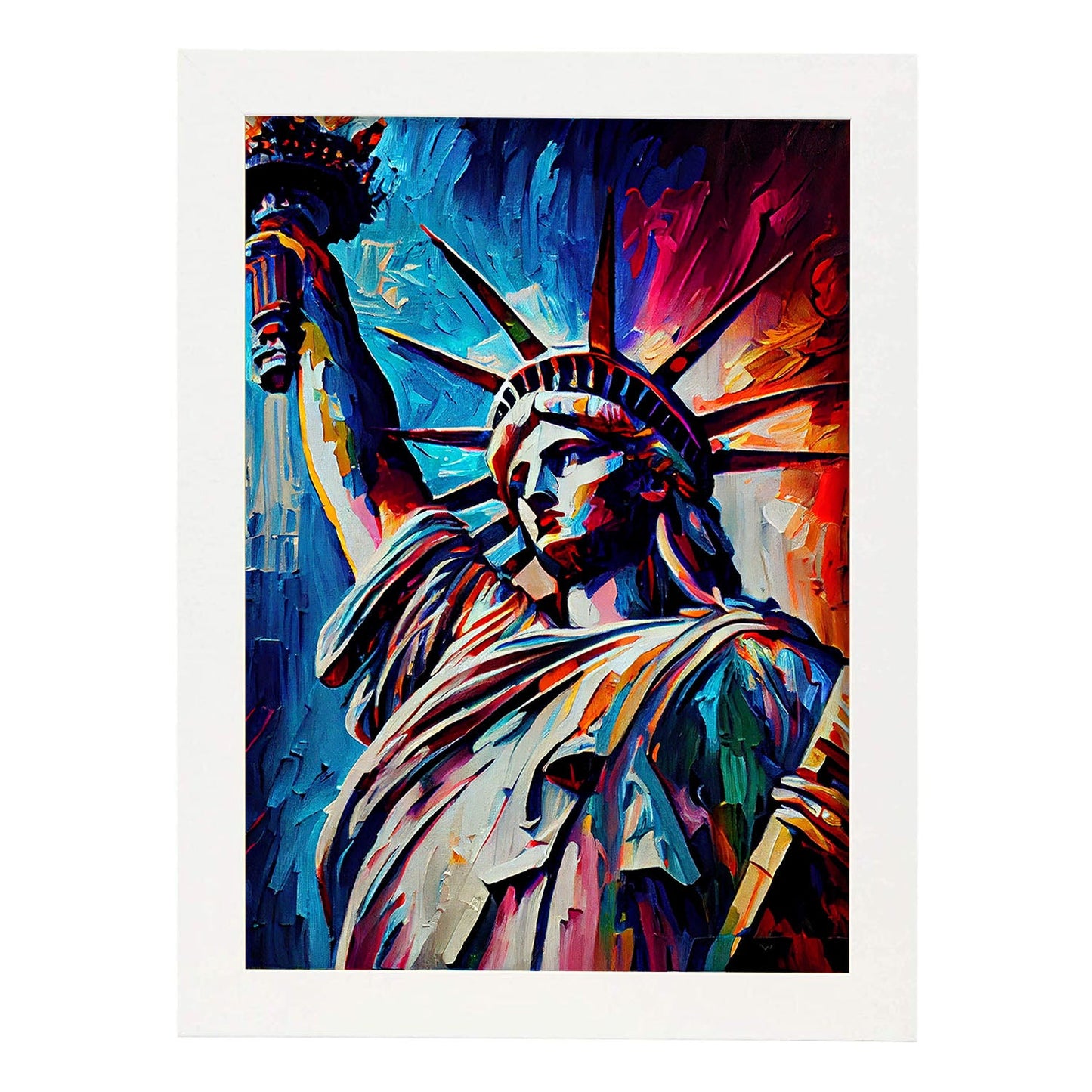 Estatua de Libertad Nacnic NYC New York USA Pintura al óleo Brus. Estampados de arte de pared estético para el diseño de dormitorio o sala de estar.-Artwork-Nacnic-A4-Marco Blanco-Nacnic Estudio SL