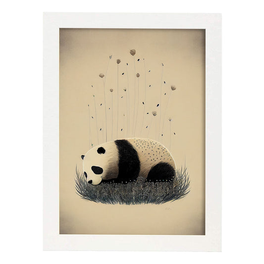 Estilo de precisión de panda nácnico durmiendo. Estampados de arte de pared estético para el diseño de dormitorio o sala de estar.-Artwork-Nacnic-A4-Marco Blanco-Nacnic Estudio SL