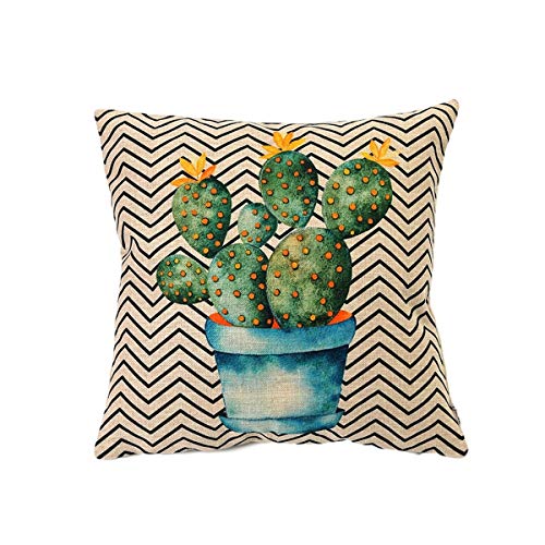 Funda de cojin de algodón y Lino, Cactus con Flor Amarilla Muy resitente y de diseño Original-Nacnic-Nacnic Estudio SL