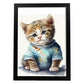 Gatito de bebé nacnico sobre fondo blanco sonriendo con 2. estampados de arte estético de pared para el diseño de dormitorio o sala de estar.-Artwork-Nacnic-A4-Sin marco-Nacnic Estudio SL