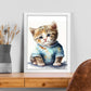 Gatito de bebé nacnico sobre fondo blanco sonriendo con 2. estampados de arte estético de pared para el diseño de dormitorio o sala de estar.-Artwork-Nacnic-Nacnic Estudio SL