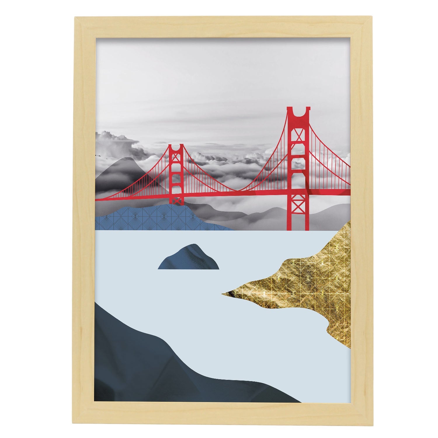 Golden Gate Bridge-Artwork-Nacnic-A3-Marco Madera clara-Nacnic Estudio SL