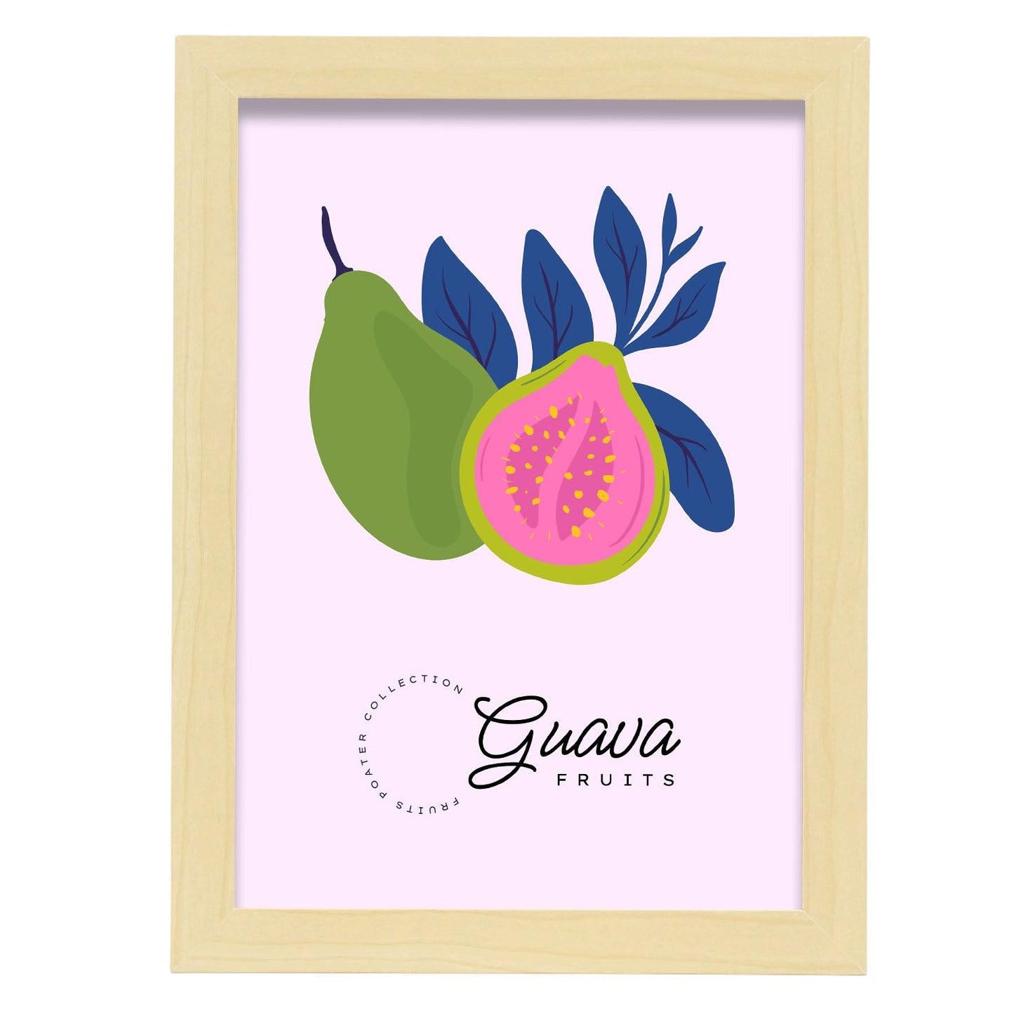 Guava Fruit and Leaves-Artwork-Nacnic-A4-Marco Madera clara-Nacnic Estudio SL