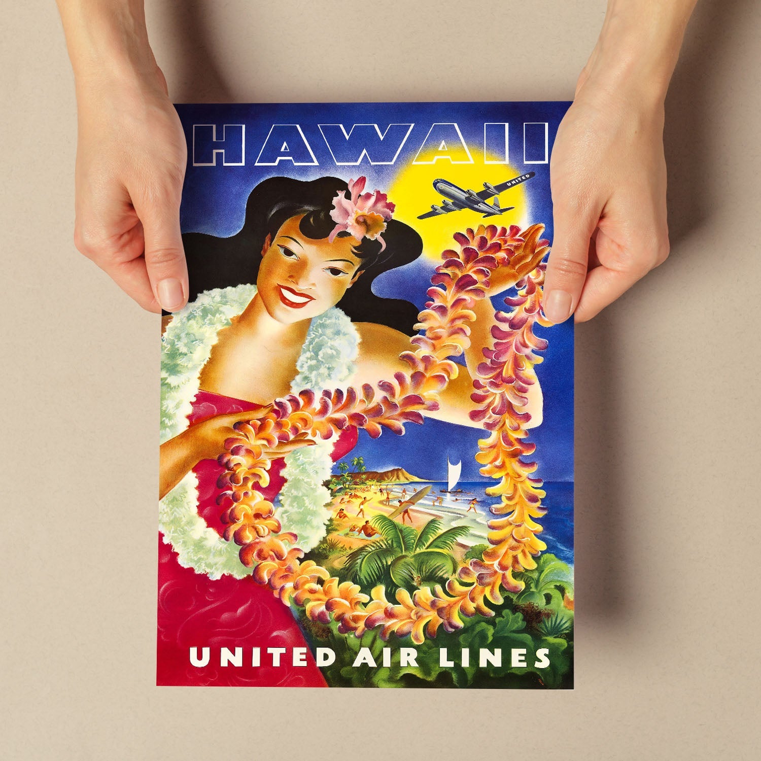 Hawaii_United_Air_Lines_Hawaiian_Girl_with_Leis-Artwork-Nacnic-Nacnic Estudio SL