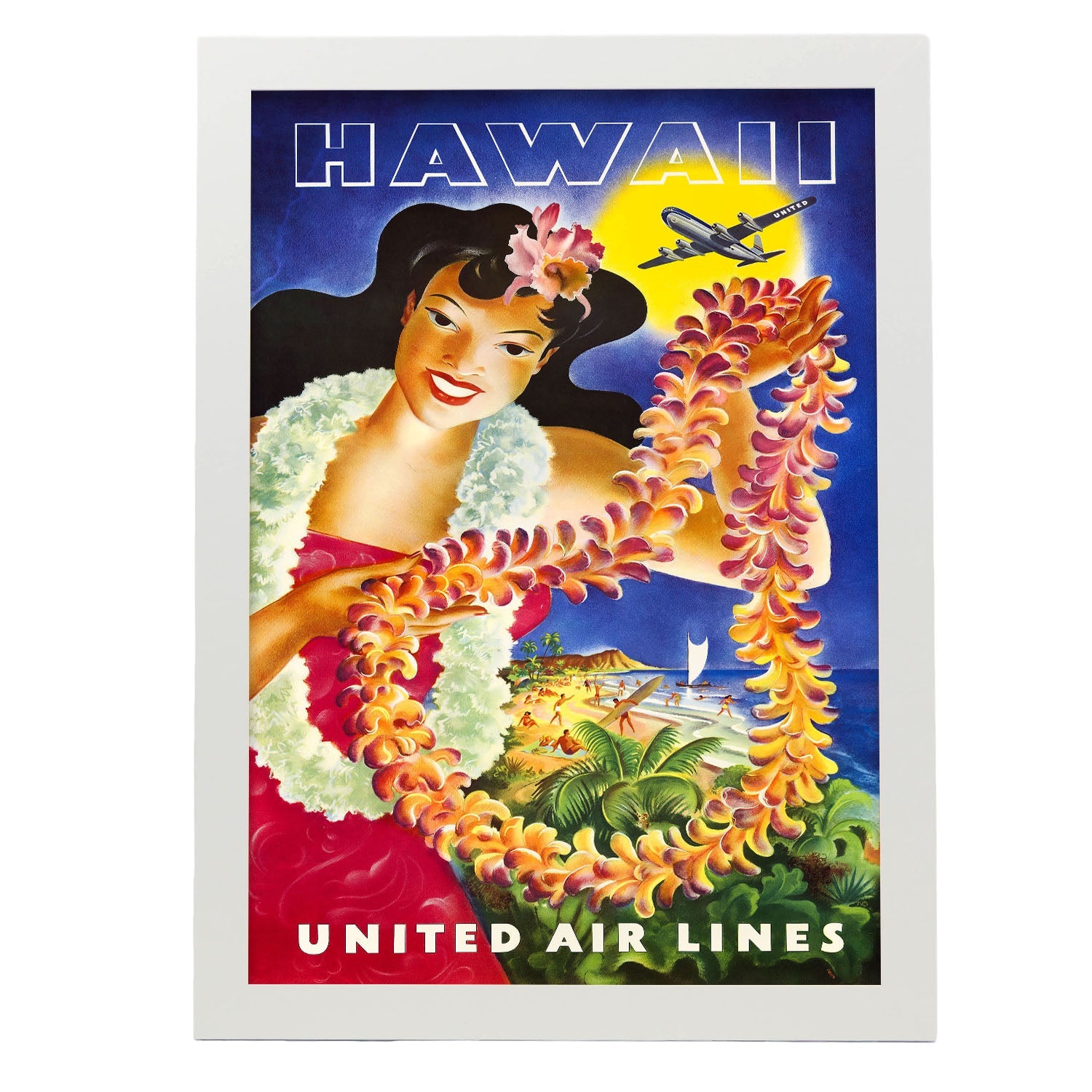 Hawaii_United_Air_Lines_Hawaiian_Girl_with_Leis-Artwork-Nacnic-A3-Marco Blanco-Nacnic Estudio SL
