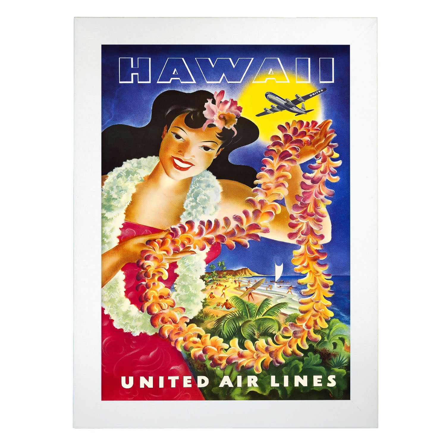 Hawaii_United_Air_Lines_Hawaiian_Girl_with_Leis-Artwork-Nacnic-A4-Marco Blanco-Nacnic Estudio SL