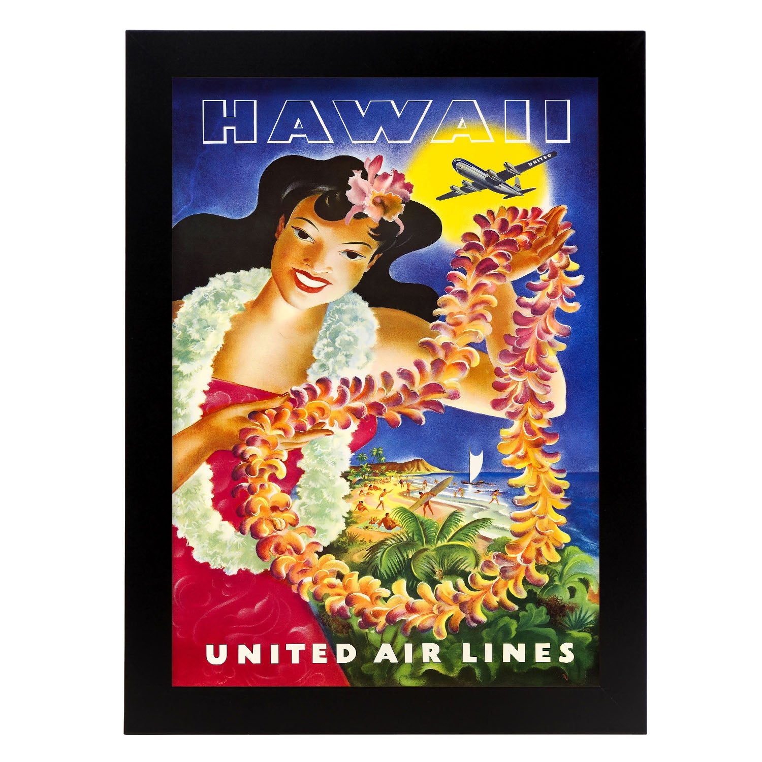 Hawaii_United_Air_Lines_Hawaiian_Girl_with_Leis-Artwork-Nacnic-A4-Sin marco-Nacnic Estudio SL
