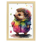 Hedgehog Hogdet Nacnic Baby sobre fondo blanco sonriendo 1. estampados de arte estético de pared para el diseño de dormitorio o sala de estar.-Artwork-Nacnic-A4-Marco Madera clara-Nacnic Estudio SL