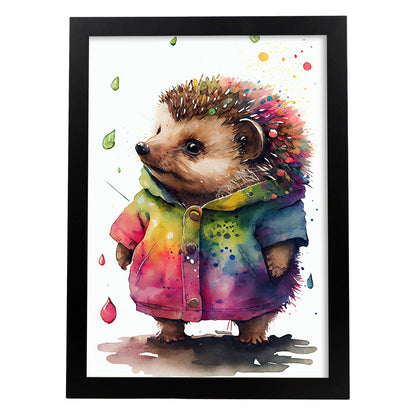 Hedgehog Hogdet Nacnic Baby sobre fondo blanco sonriendo 1. estampados de arte estético de pared para el diseño de dormitorio o sala de estar.-Artwork-Nacnic-A4-Sin marco-Nacnic Estudio SL