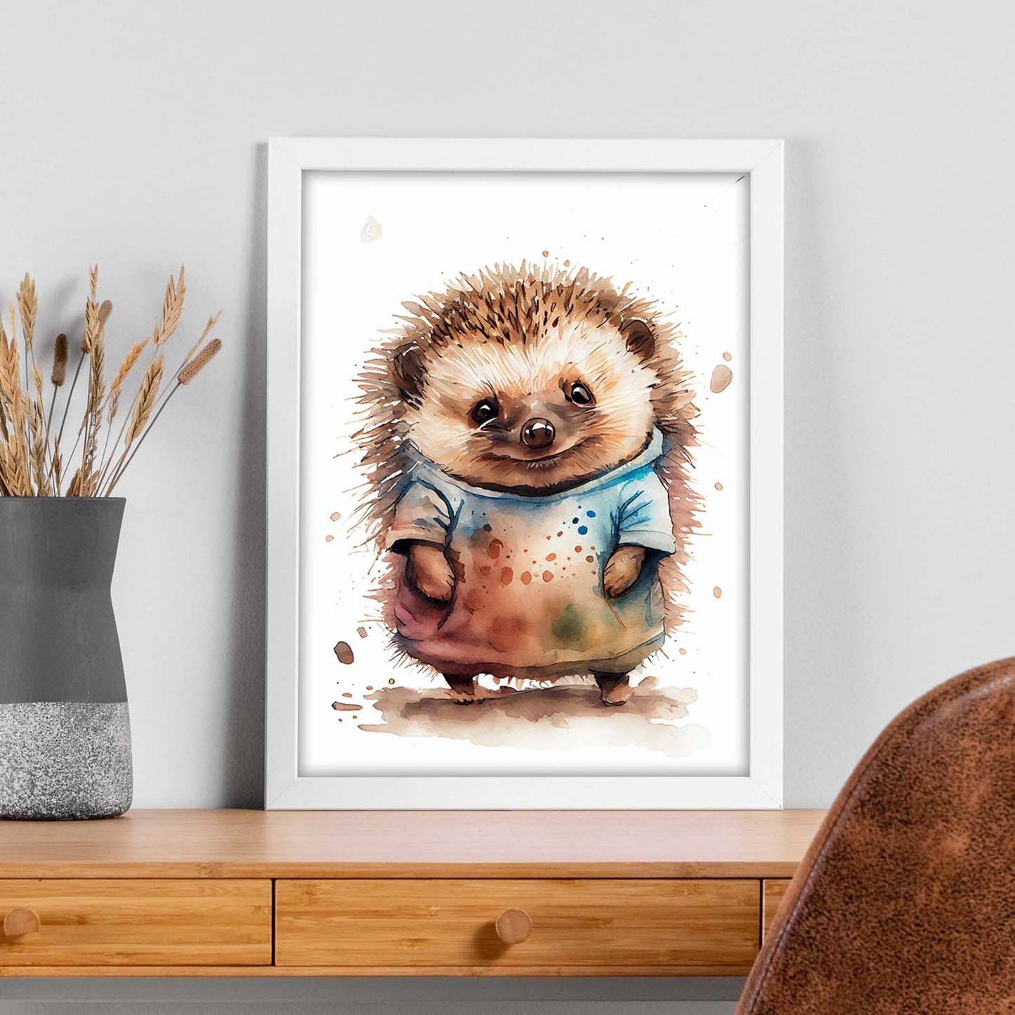 Hedgehog Hoglet nacnic Baby sobre fondo blanco WEA sonriente. Estampados de arte de pared estético para el diseño de dormitorio o sala de estar.-Artwork-Nacnic-Nacnic Estudio SL
