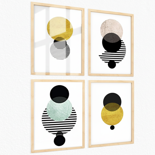 Set de 4 láminas Eclipse estilo nórdico con imágenes geométricas